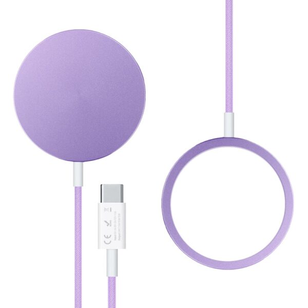 Ładowarka magnetyczna do MagSafe iPhone indukcyjna Qi 15W, fioletowa, lawendowa6