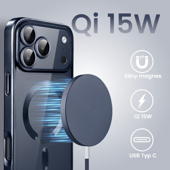 Ładowarka magnetyczna do MagSafe iPhone indukcyjna Qi 15W, granatowa1