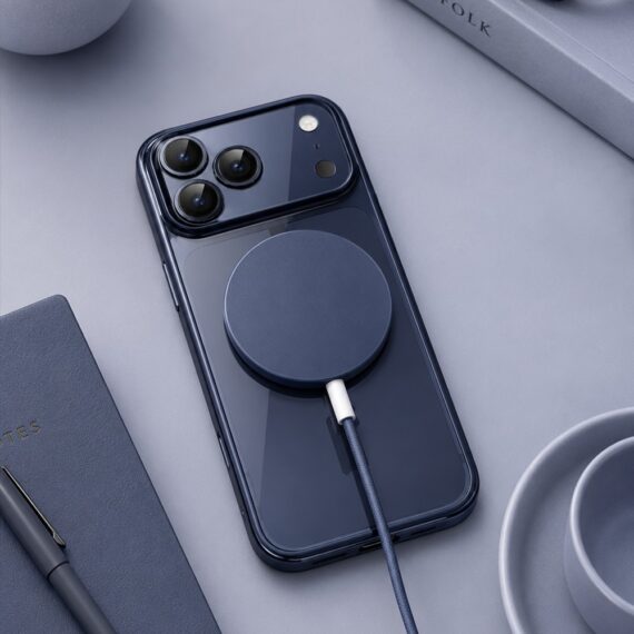 Ładowarka magnetyczna do MagSafe iPhone indukcyjna Qi 15W, granatowa5