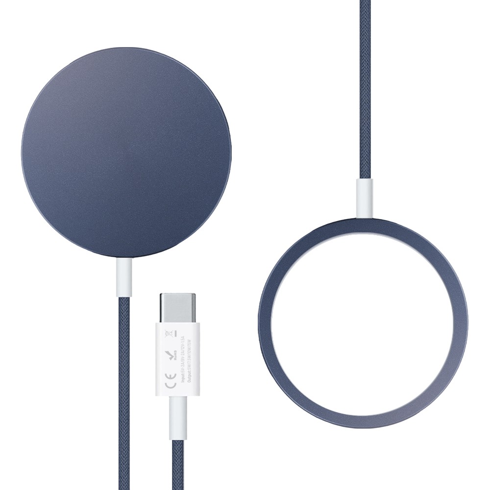 Ładowarka magnetyczna do MagSafe iPhone indukcyjna Qi 15W, granatowa