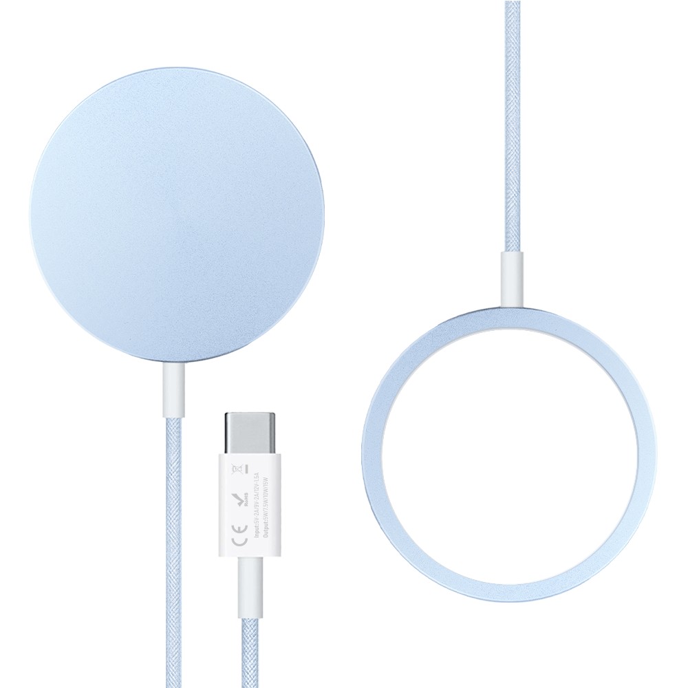 Ładowarka magnetyczna do MagSafe iPhone indukcyjna Qi 15W, niebieska