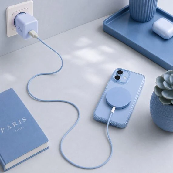 Niebieski zestaw ładowarka magnetyczna do MagSafe z ładowarką sieciową do szybkiego ładowania new (1)