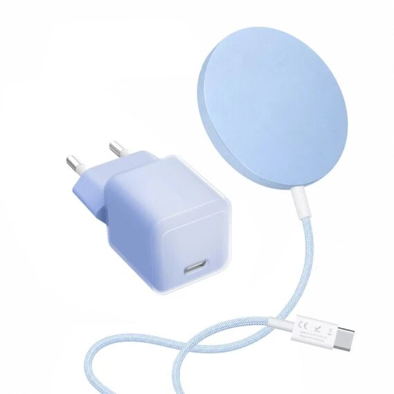Niebieski zestaw ładowarka magnetyczna do MagSafe z ładowarką sieciową do szybkiego ładowania new (2)