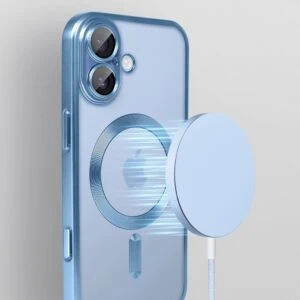 Ładowarka magnetyczna do MagSafe iPhone indukcyjna Qi 15W, niebieska
