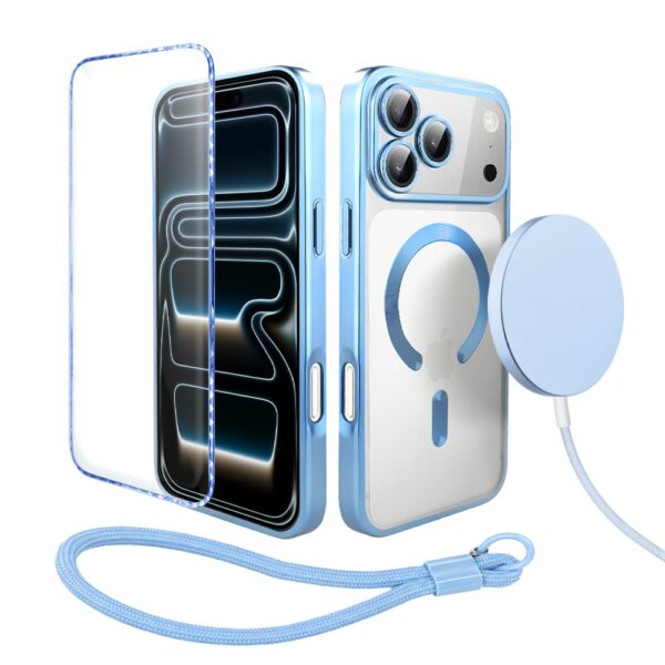 Perfect Match do iPhone 17 Pro Max – zestaw MagSafe Luxury Titanium Finish + akcesoria, niebieski