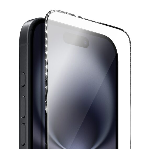 Diamond Cut, twarde szkło z ozdobną diamentową ramką do iPhone 16, czarne (2)