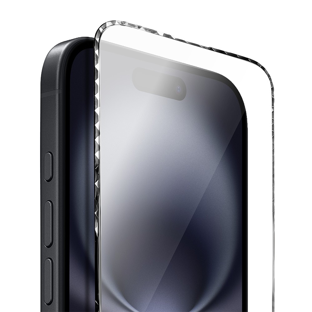 Diamond Cut, twarde szkło z ozdobną diamentową ramką do iPhone 16, czarne