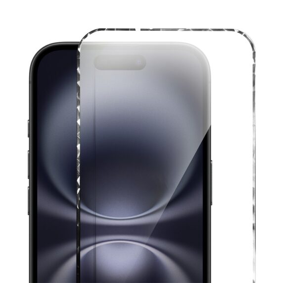 Diamond Cut, twarde szkło z ozdobną diamentową ramką do iPhone 16, czarne (3)