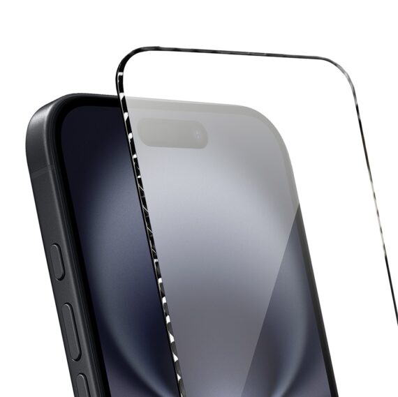Diamond Cut, twarde szkło z ozdobną diamentową ramką do iPhone 16, czarne (4)