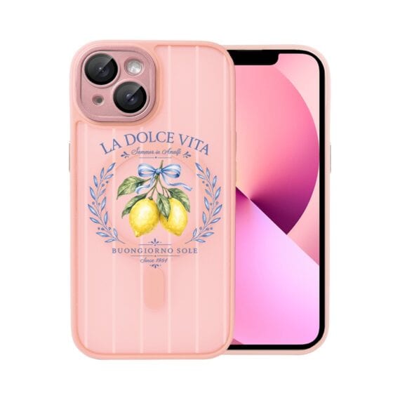 Etui do iPhone 13 Color Flush z MagSafe, z osłoną aparatu, cytrynowa dolce vita, różowe (3)