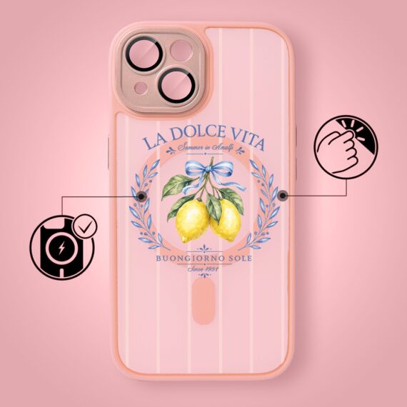 Etui do iPhone 13 Color Flush z MagSafe, z osłoną aparatu, cytrynowa dolce vita, różowe (4)