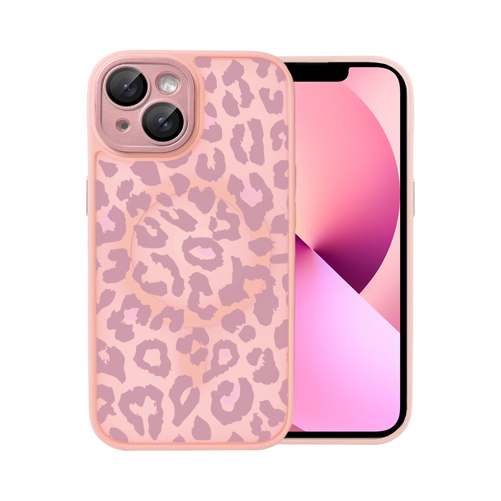 Etui do iPhone 13 Color Flush z MagSafe, z osłoną aparatu, subtelna panterka, różowe (6)