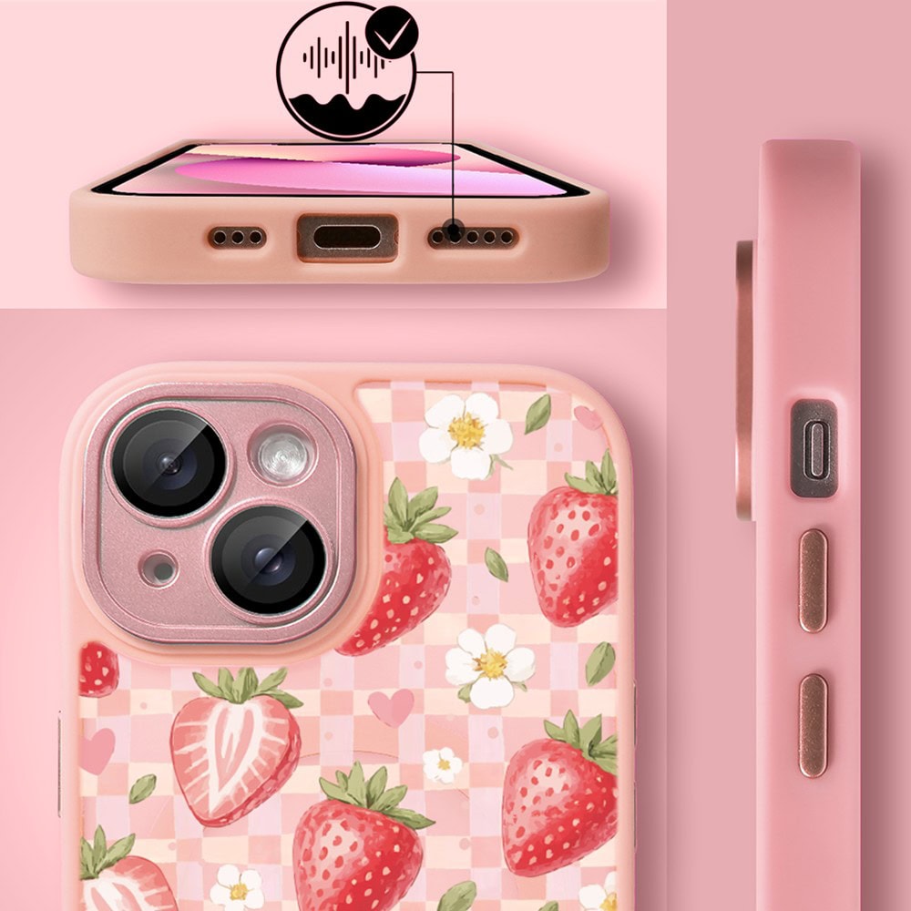 Etui do iPhone 13 Color Flush z MagSafe, z osłoną aparatu, truskawkowy piknik, różowe (2)