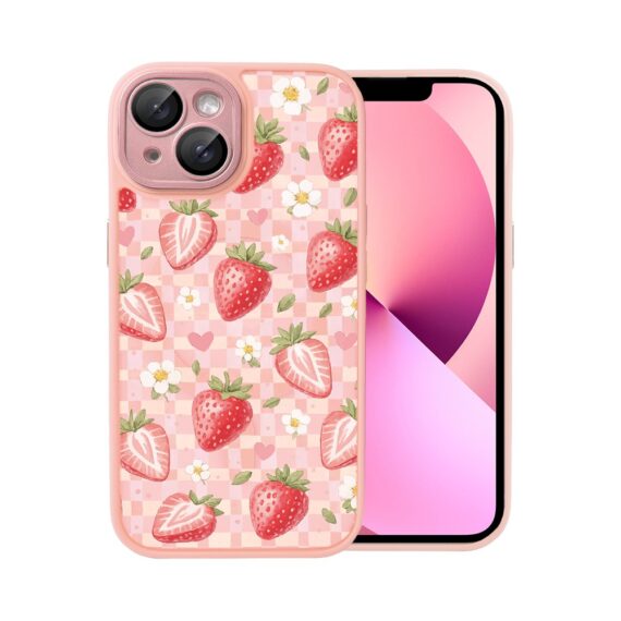 Etui do iPhone 13 Color Flush z MagSafe, z osłoną aparatu, truskawkowy piknik, różowe (3)