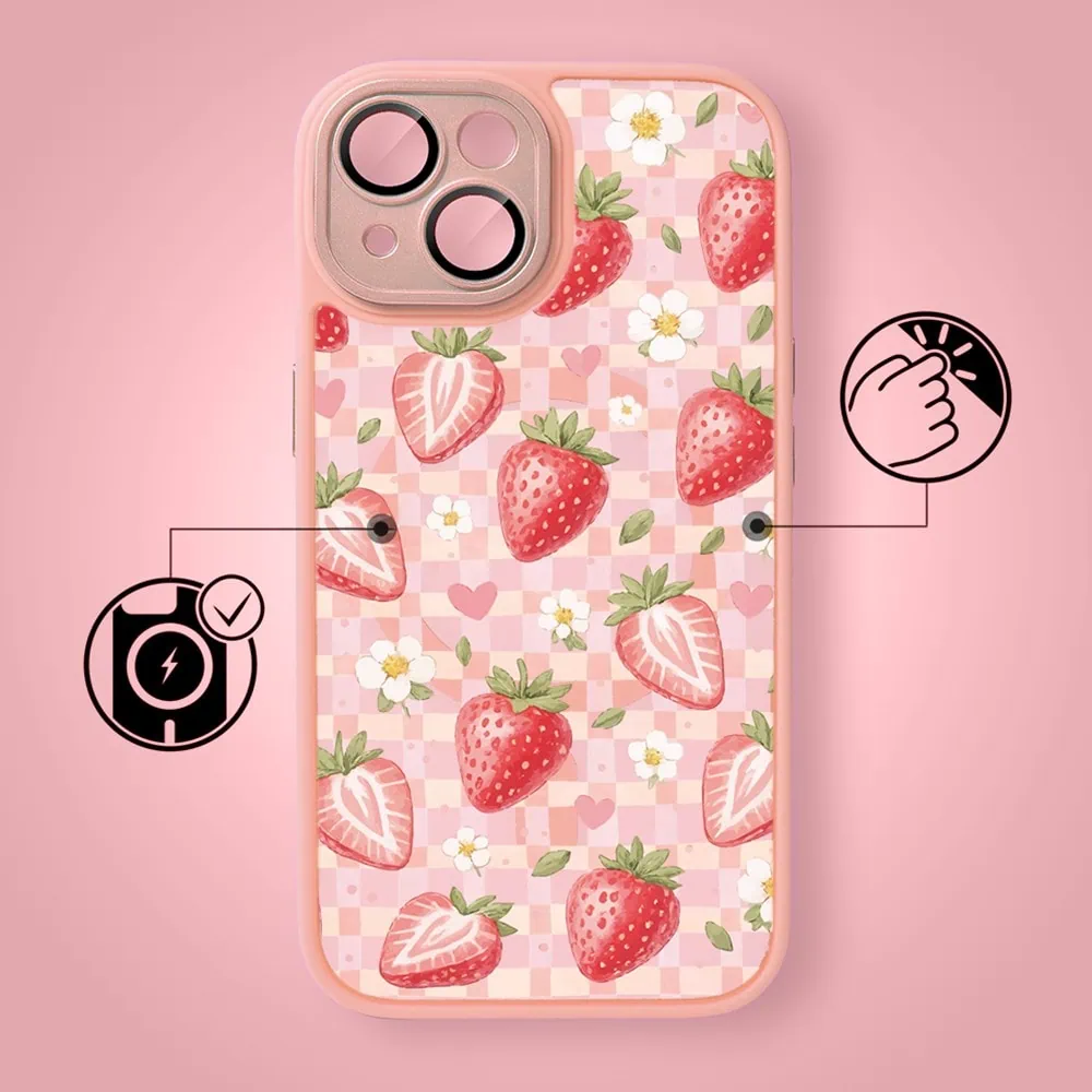 Etui do iPhone 13 Color Flush z MagSafe, z osłoną aparatu, truskawkowy piknik, różowe (4)