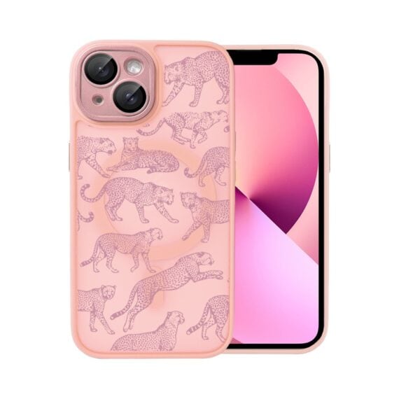 Etui do iPhone 13 Color Flush z MagSafe, z osłoną aparatu, wesołe gepardy, różowe (5)