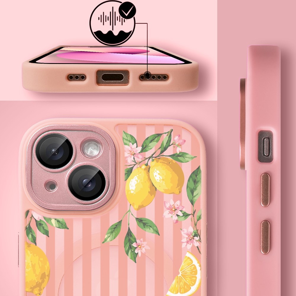 Etui do iPhone 13 Color Flush z MagSafe, z osłoną aparatu, włoskie limone, różowe (3)