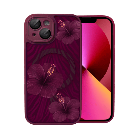 Etui do iPhone 13, Color Flush z Magsafe, z osłoną aparatu, egzotyczny hibiskus, wiśniowe (6)