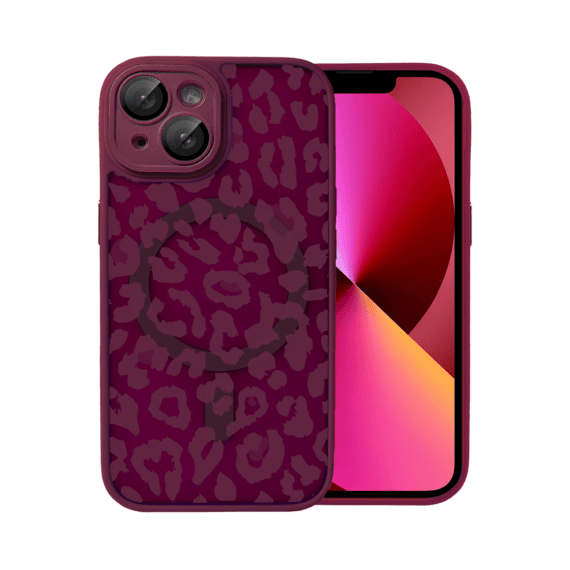 Etui do iPhone 13, Color Flush z Magsafe, z osłoną aparatu, subtelna panterka, wiśniowe (6)