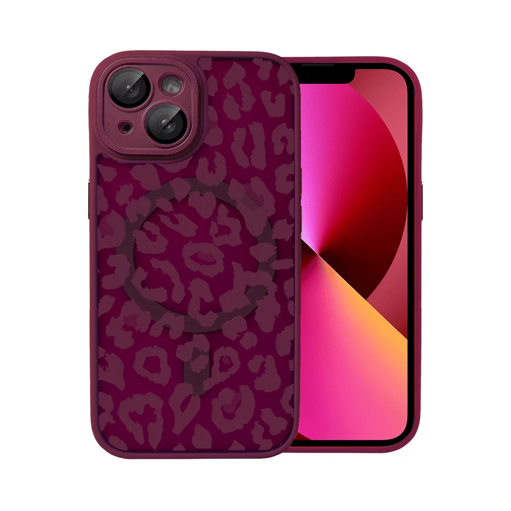 Etui do iPhone 13, Color Flush z Magsafe, z osłoną aparatu, subtelna panterka, wiśniowe
