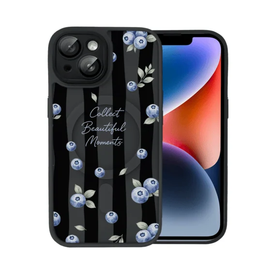 Etui do iPhone 14 Color Flush z MagSafe, z osłoną aparatu, borówkowy rytm, czarne (5)