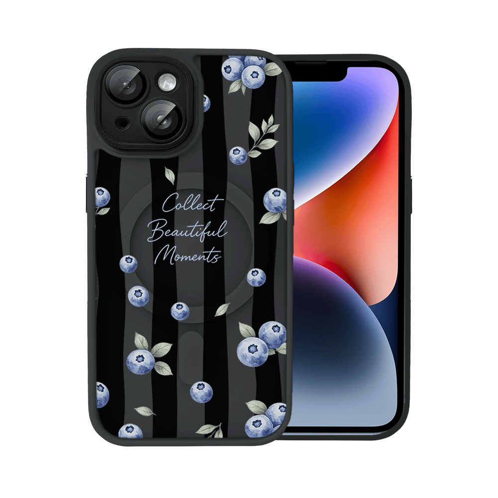 Etui do iPhone 14 Color Flush z MagSafe, z osłoną aparatu, borówkowy rytm, czarne