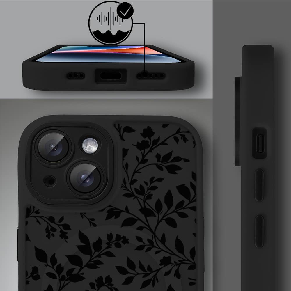 Etui do iPhone 14 Color Flush z MagSafe, z osłoną aparatu, cienisty ogród, czarne (1)
