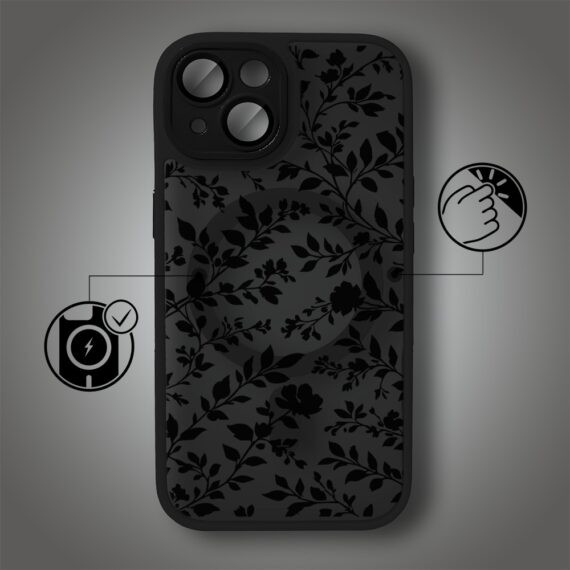 Etui do iPhone 14 Color Flush z MagSafe, z osłoną aparatu, cienisty ogród, czarne (3)