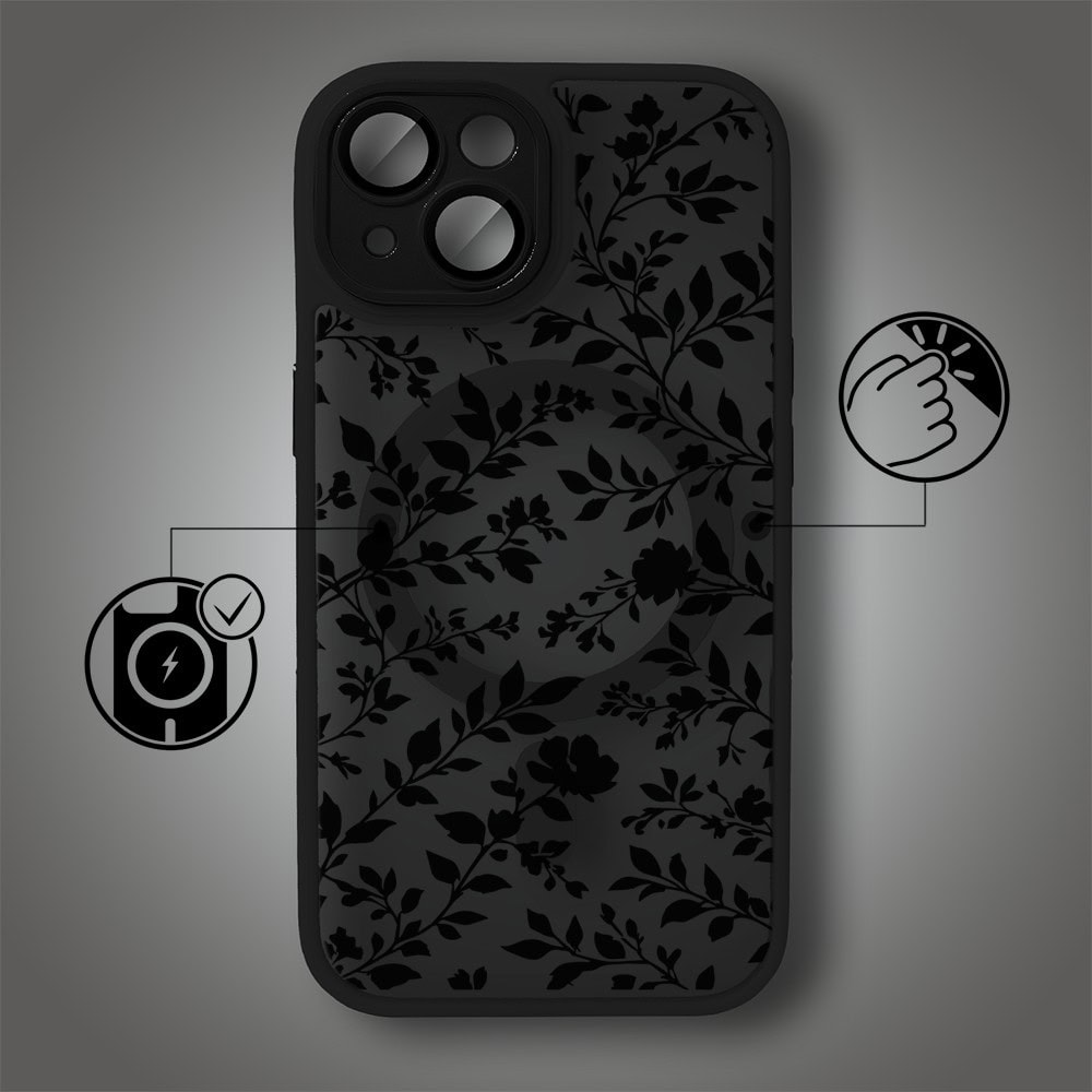 Etui do iPhone 14 Color Flush z MagSafe, z osłoną aparatu, cienisty ogród, czarne (3)