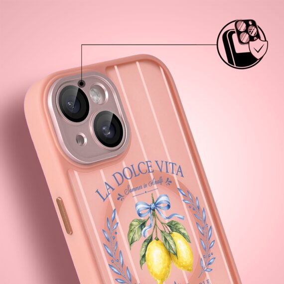 Etui do iPhone 14 Color Flush z MagSafe, z osłoną aparatu, cytrynowa dolce vita, różowe (2)