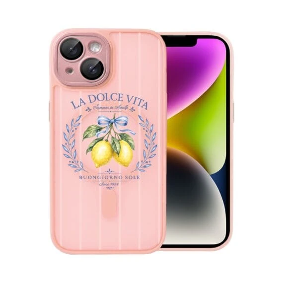 Etui do iPhone 14 Color Flush z MagSafe, z osłoną aparatu, cytrynowa dolce vita, różowe (4)
