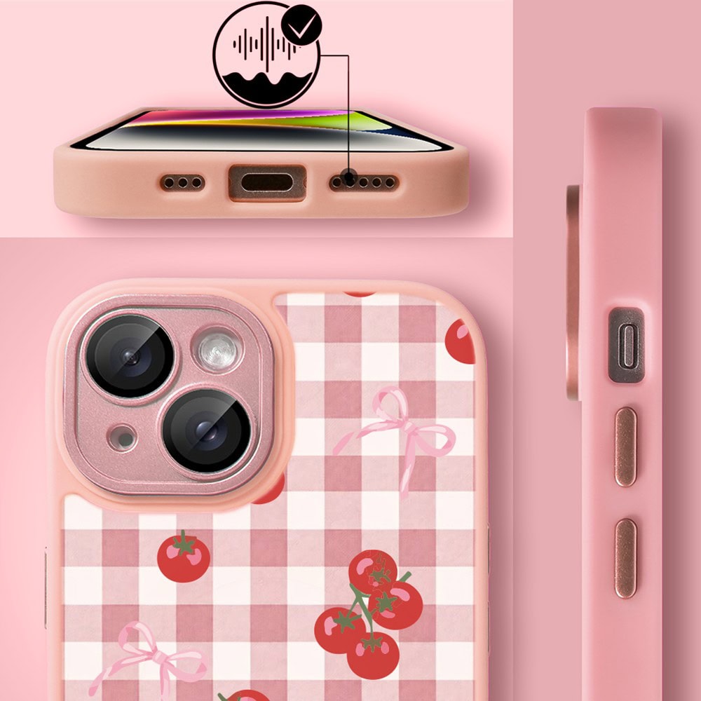 Etui do iPhone 14 Color Flush z MagSafe, z osłoną aparatu, kratka pomodoro, różowe (5)