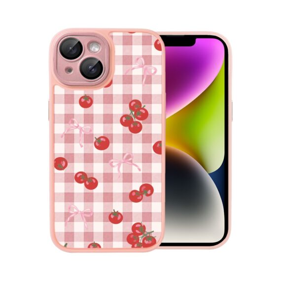 Etui do iPhone 14 Color Flush z MagSafe, z osłoną aparatu, kratka pomodoro, różowe (6)