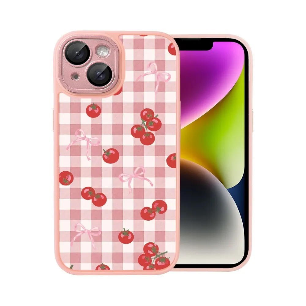 Etui do iPhone 14 Color Flush z MagSafe, z osłoną aparatu, kratka pomodoro, różowe
