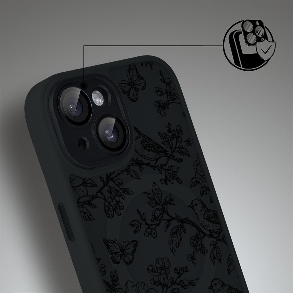 Etui do iPhone 14 Color Flush z MagSafe, z osłoną aparatu, nocna botanika, czarne (3)
