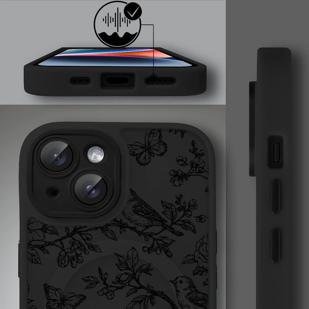 Etui do iPhone 14 Color Flush z MagSafe, z osłoną aparatu, nocna botanika, czarne (4)