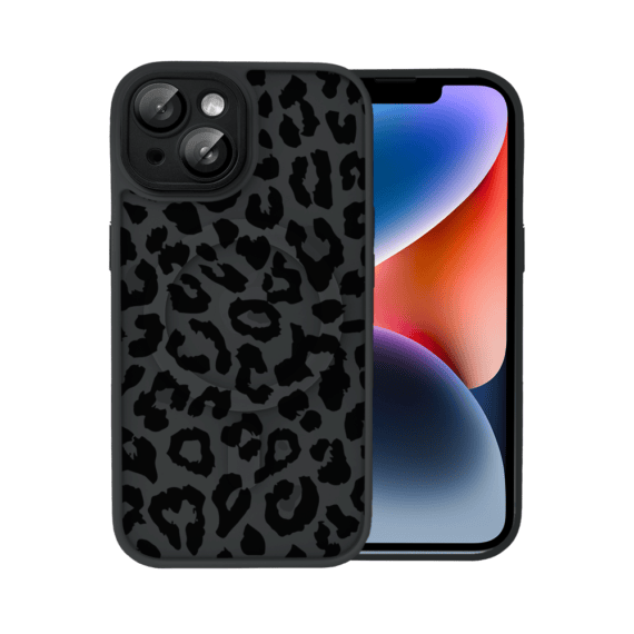 Etui do iPhone 14 Color Flush z MagSafe, z osłoną aparatu, subtelna panterka, czarne (1)