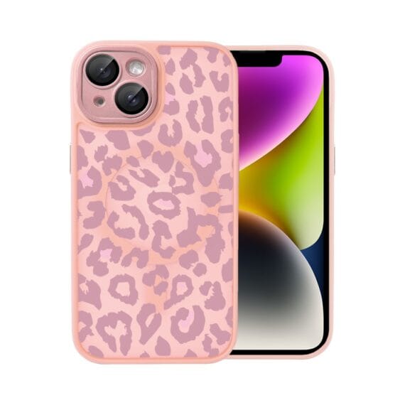 Etui do iPhone 14 Color Flush z MagSafe, z osłoną aparatu, subtelna panterka, różowe (1)