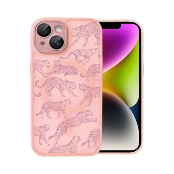 Etui do iPhone 14 Color Flush z MagSafe, z osłoną aparatu, wesołe gepardy, różowe (5)