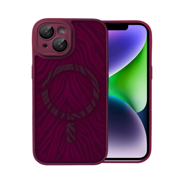 Etui do iPhone 14, Color Flush z Magsafe, z osłoną aparatu, hipnotyczna zebra, burgundowe