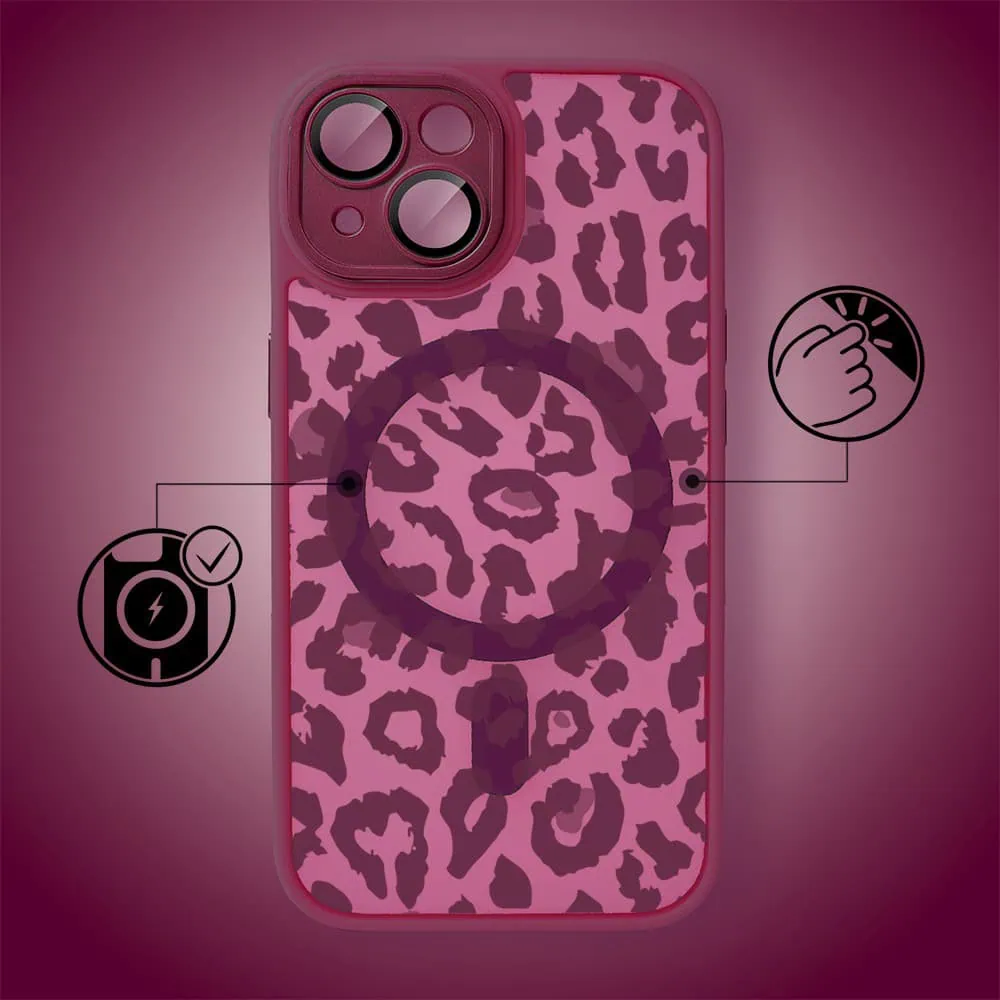 Etui do iPhone 14, Color Flush z Magsafe, z osłoną aparatu, subtelna panterka, wiśniowe (1)