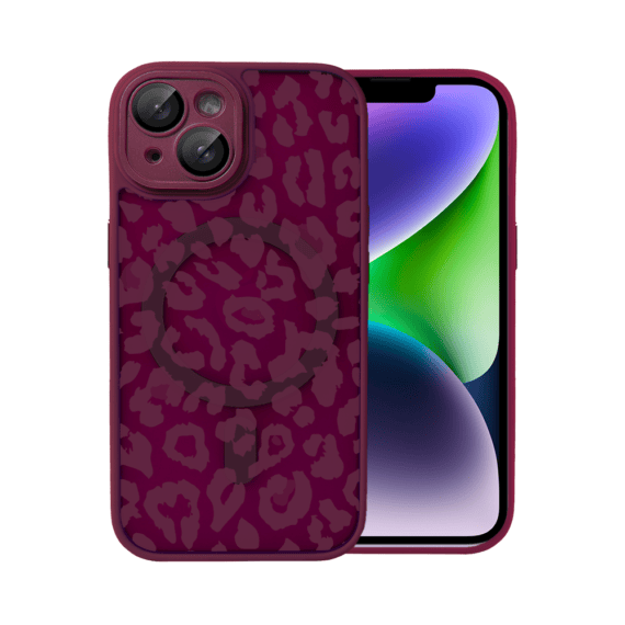Etui do iPhone 14, Color Flush z Magsafe, z osłoną aparatu, subtelna panterka, wiśniowe (6)