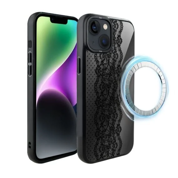 Etui do iPhone 14 Plus IBIZU DropGuard Matt z MagSafe, Midnight, Ornamentowa koronka (2)