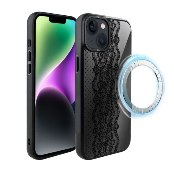 Etui do iPhone 14 IBIZU DropGuard Matt z MagSafe, Midnight, Ornamentowa koronka