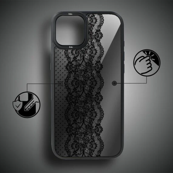 Etui do iPhone 14 Plus IBIZU DropGuard Matt z MagSafe, Midnight, Ornamentowa koronka (3)