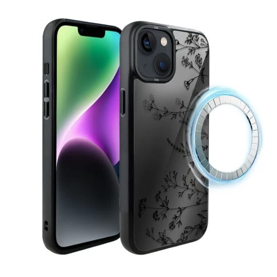 Etui do iPhone 14 Plus IBIZU DropGuard Matt z MagSafe, Wilki, Midnight, Dotyk kwiatów (4)