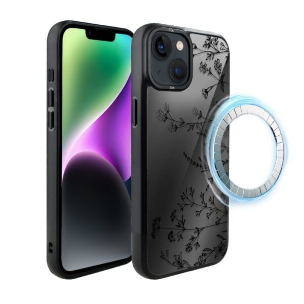 Etui do iPhone 14 IBIZU DropGuard Matt z MagSafe, Midnight, Dotyk kwiatów
