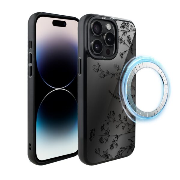 Etui do iPhone 14 Pro Max IBIZU DropGuard Matt z MagSafe, Midnight, Dotyk kwiatów