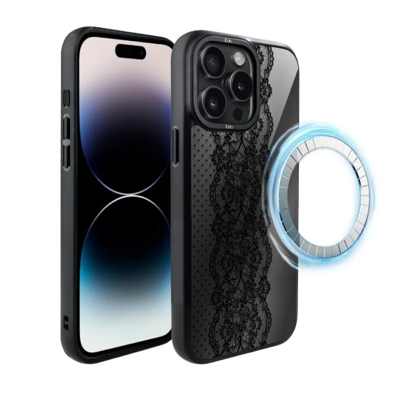 Etui do iPhone 14 Pro Max IBIZU DropGuard Matt z MagSafe, Midnight, Ornamentowa koronka (3)