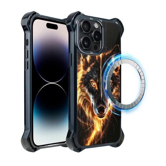 Etui do iPhone 14 Pro Max IBIZU DropGuard Ultra z MagSafe, Wilki, Ognisty wilk (6)